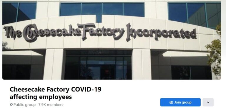 screenshot of Cheesecake Factory Workers form a Facebook Group