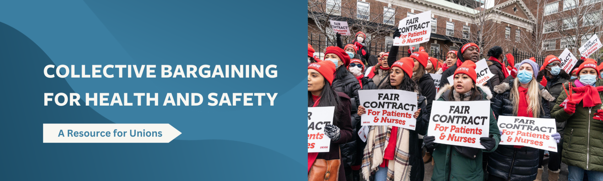 Collective Bargaining for Health and Safety page title - including an image of workers demonstrating.
